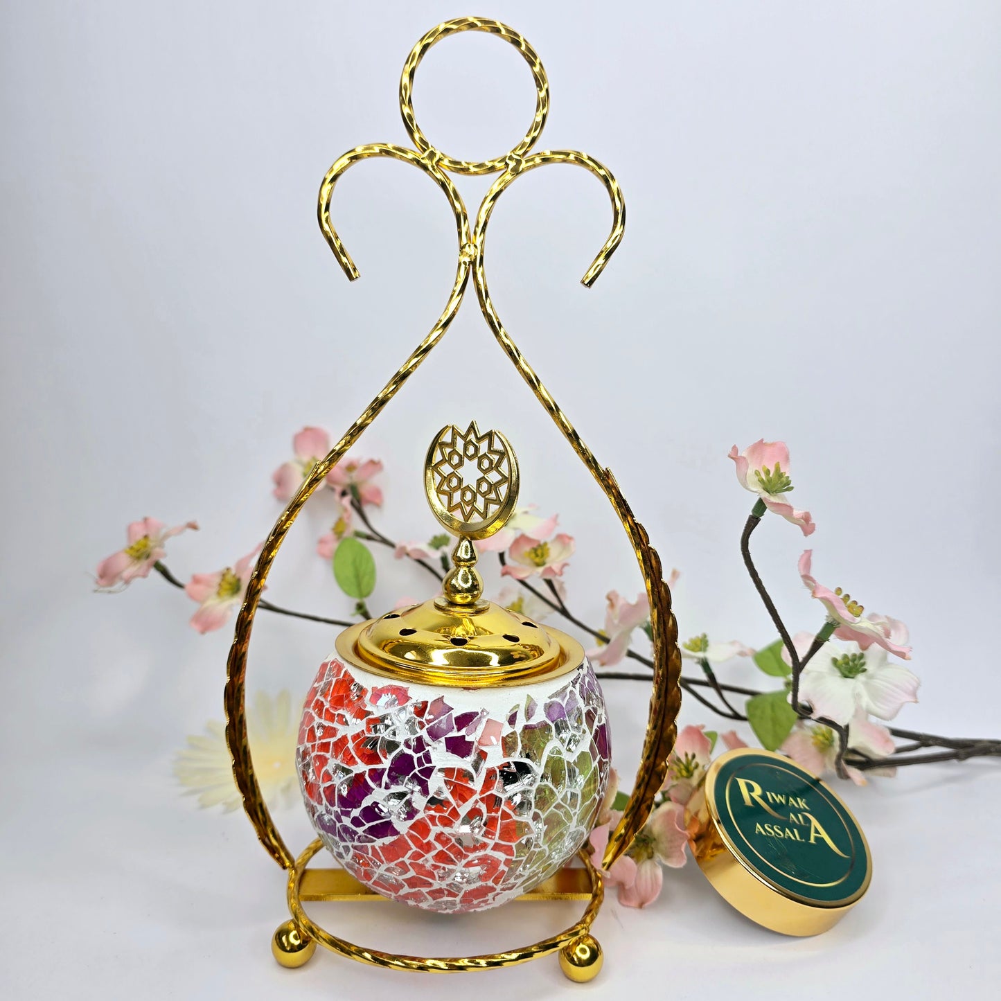 Mibkhara en mosaïque et laiton doré
