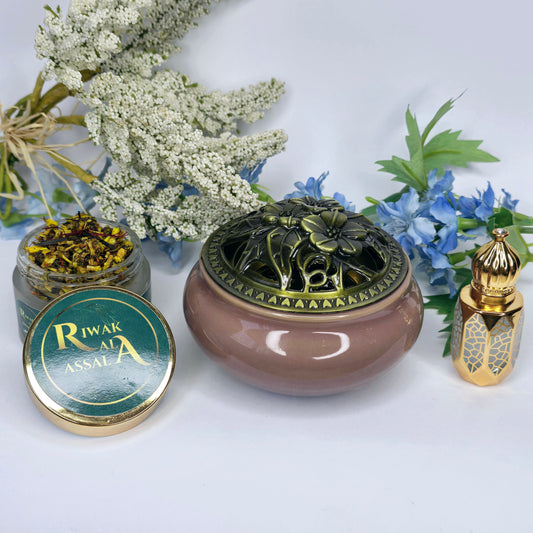 Pack Mini Trésor: Mini Mibkhara au choix + 25g Sarghina + Dihn ou Musc au choix