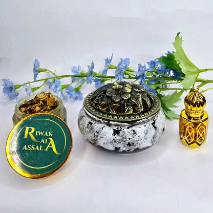 Pack Mini Trésor: Mini Mibkhara au choix + 25g Sarghina + Dihn ou Musc au choix