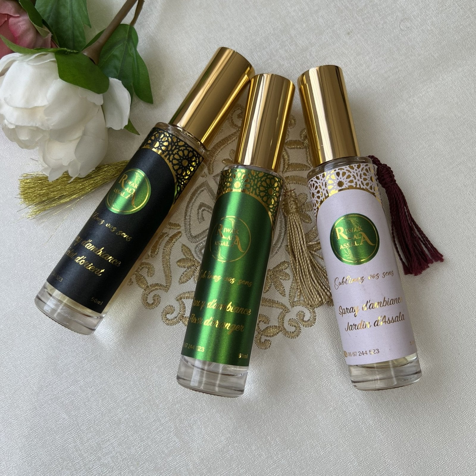 Pack 3 Sprays d’Ambiance 50 ml – Fleur d’Oranger, Jardin d’Assala & Éclat d’Orient Riwak Al Assala